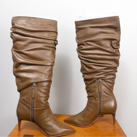 NEW Schutz Ashlee Up Knee High Leather Boot 5 Soft Nappa Bear Heel Slouchy - Picture 6 of 10